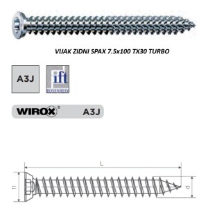 VIJAK ZIDNI SPAX 7.5x100 TX30 TURBO za neposredno vijačenje v beton in zidake brez zidnih vložkov.