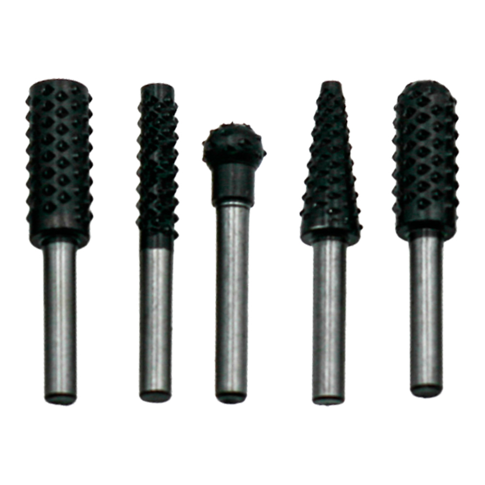 Profilne rašpe za les 5-delni set SRL-5 z različnimi profili, 6 mm steblom in jekleno izdelavo.