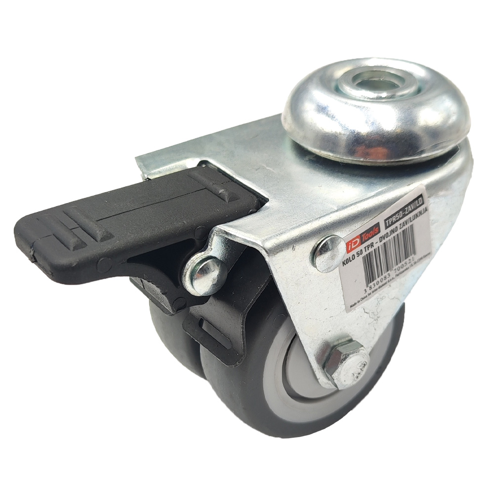 KOLO DVOJNO Z ZAVORO 50MM LUKNJA ID TPR50-ZAV/LD na beli podlagi.