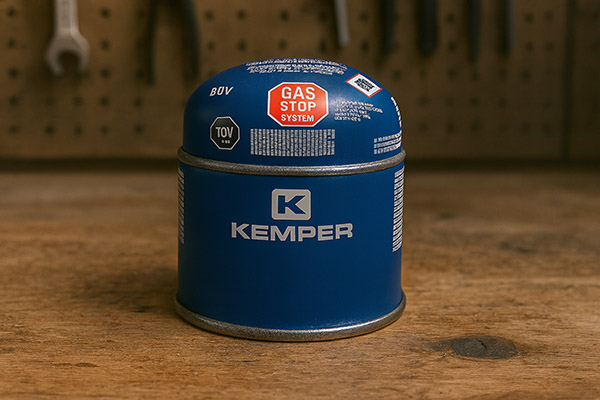 Plinska kartuša Kemper z varnostnim sistemom GAS STOP, idealna za brener za vse priložnosti v delavnici ali na prostem.