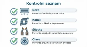 Tabela s kontrolnim seznamom za vzdrževanje brusilnika