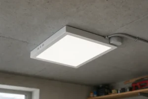 Nadgradni LED panel na betonskem stropu delavnice